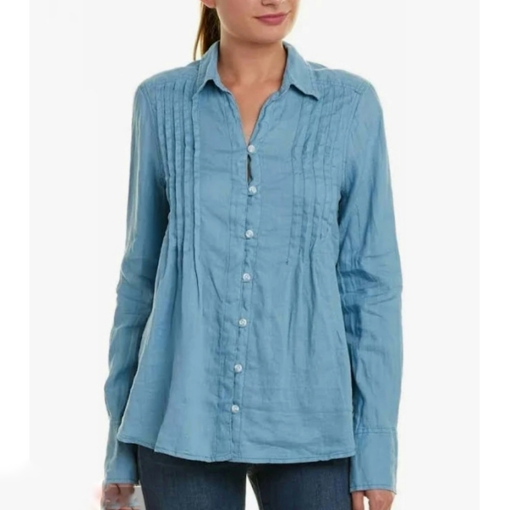 🌸 Free People | Linen Pleated Buttondown Blouse, size Small